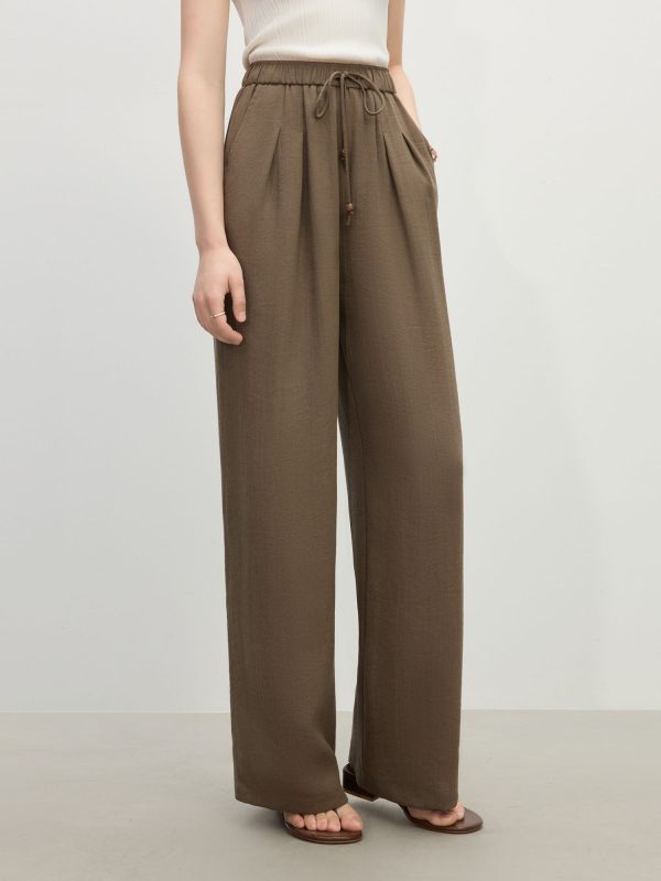 FSLE MInimalism Style Linen Straight Elastic HIgh Waist Casual Pants For Women Summer 2025 New