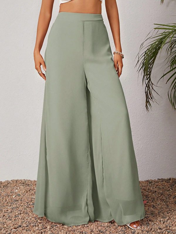 Women's Solid High Waist Wide Leg Loose Casual Pants
