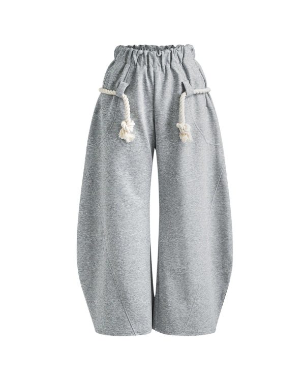 Hemp Rope Wide Leg Trousers - Casual Chic - Gray / XXL