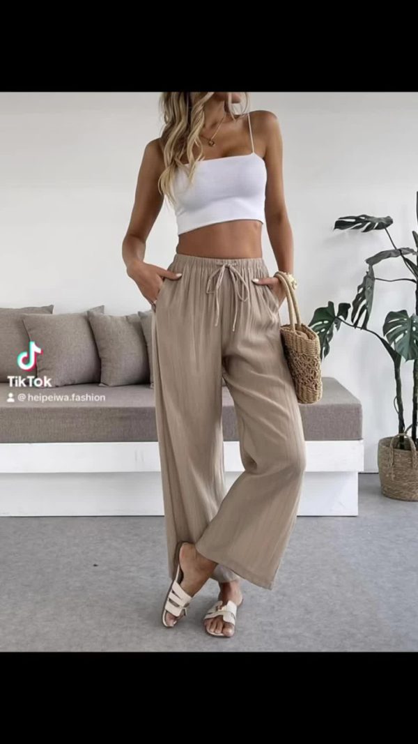 heipeiwa Women's Summer Palazzo Pants Lightweight Flowy Wide Leg Beach Trousers Casual Pants