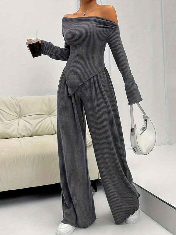 COOL COOL Solid Sexy Women T-shirt Trousers 2 Piece Autumn Winter New Fashion Casual Slim Long