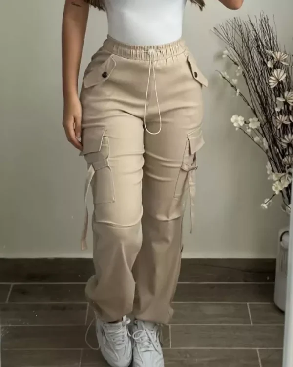 Spring Summer Women's Cargo Pants Fashion Street Pocket Design Drawstring Cuffed Pants Daily Casual