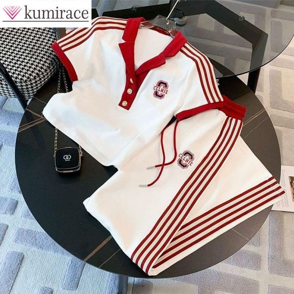 Running Sportswear Short Sleeved T-shirt Wide Leg Pants Set for Women 2025 New Summer Fashion