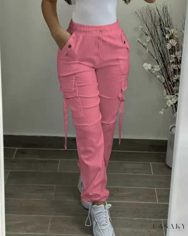 Lasaky - High-Quality Drawstring Pants with Stylish Pocket Design and Cuffed Bottoms - pink, M(6)