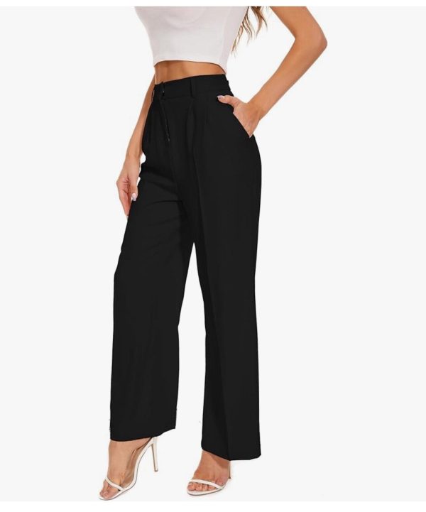Funyyzo Women's Wide Leg Pants High Elastic Waisted In The Back