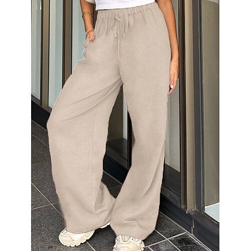 Women's Chinos Full Length Solid Color Light Yellow Khaki Spring   Fall