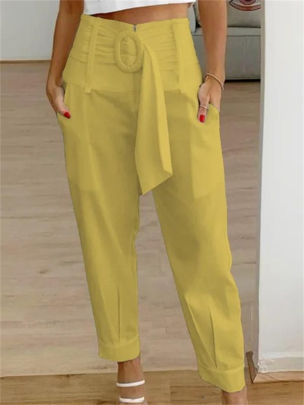 Zingj Summer Casual Zipper High Waist Pocket Pants Khaki-L