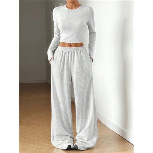 A Classy Chic Boutique Pants & Jumpsuits | Ezwear Women's Solid Color Crew Neck Long Sleeve Bodycon T-Shirt And Sweatpants | Color: Tan | Size: Various