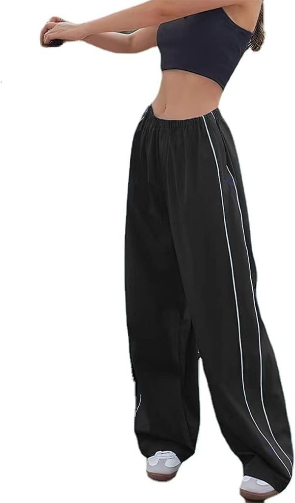 Xponni Track Pants Women Baggy Y2k Parachute Large, Black