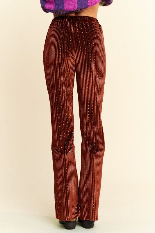 Davi & Dani Elastic Waist Knit Flare Pants - Rust / S