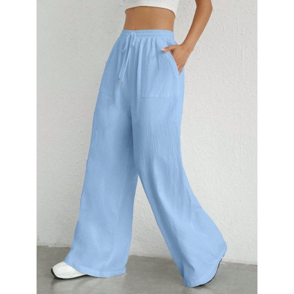 Wila Pants & Jumpsuits | Cotton Wide Leg Pants Textured Drawstring Waist Large Pockets Boho Preppy Blue | Color: Blue | Size: Various