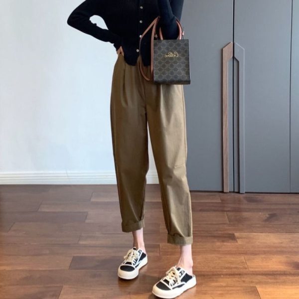 Women Autumn Simplicity Office Lady Appear Thin High Waist Solid Color Harem Women Clothes Korean