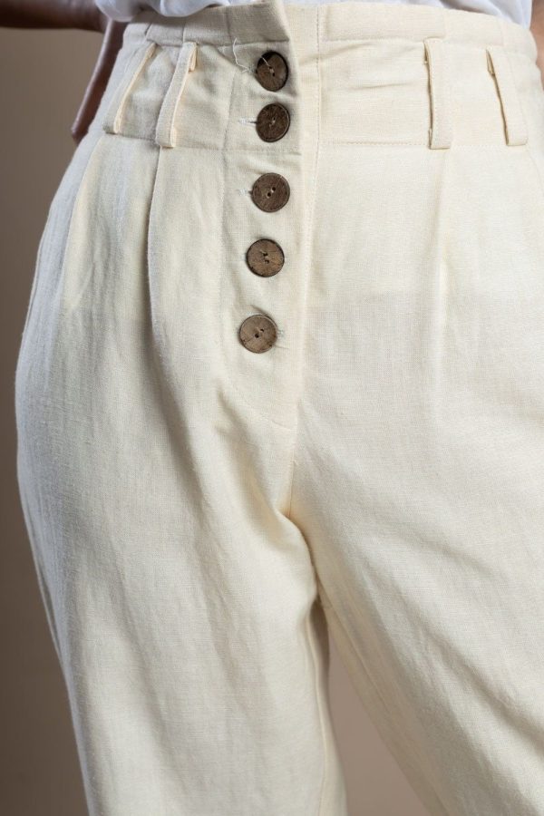 Button down custom made pant for women, Cream linen pant, Formal pants, Made to order, Plus size