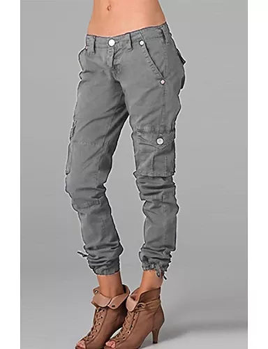 Women's Normal Cargo Pants Slacks Cargo Chino Full Length Mid Waist Solid Colored Pocket Comfy Outdoor Comfortable Inelastic Casual Daily Wear Grey Black White Almond Summer Spring &  Fall Slim 2025 - $49.99