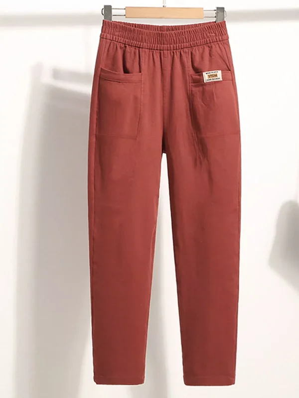 Women's Linen Cotton Elastic Waist Pants with Pockets Spring/Fall