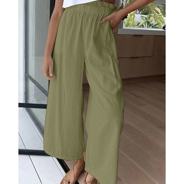 Women's Culottes Wide Leg Cotton Linen Pants Slacks Fashion Streetwear Full Length Natural Plain Elastic Waist Comfy Outdoor Comfortable Street Going out White Pink Wine Army Green Summer Regular Fit