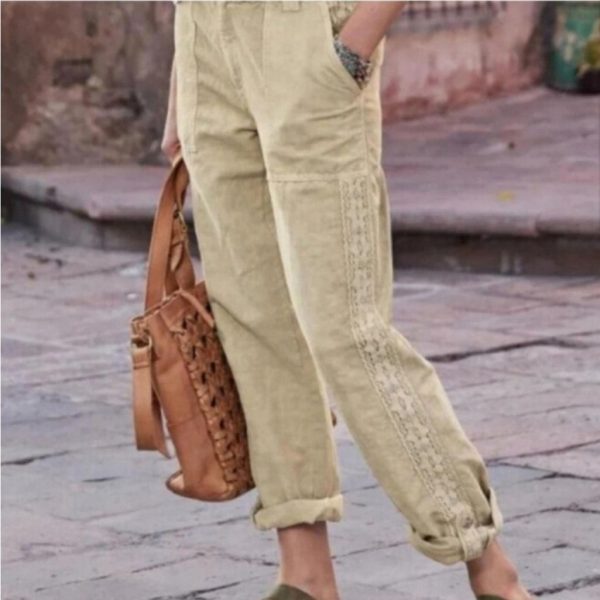 Sundance Pants & Jumpsuits | Sundance Organia Lace Linen Pants Size 8 | Color: Cream | Size: 8