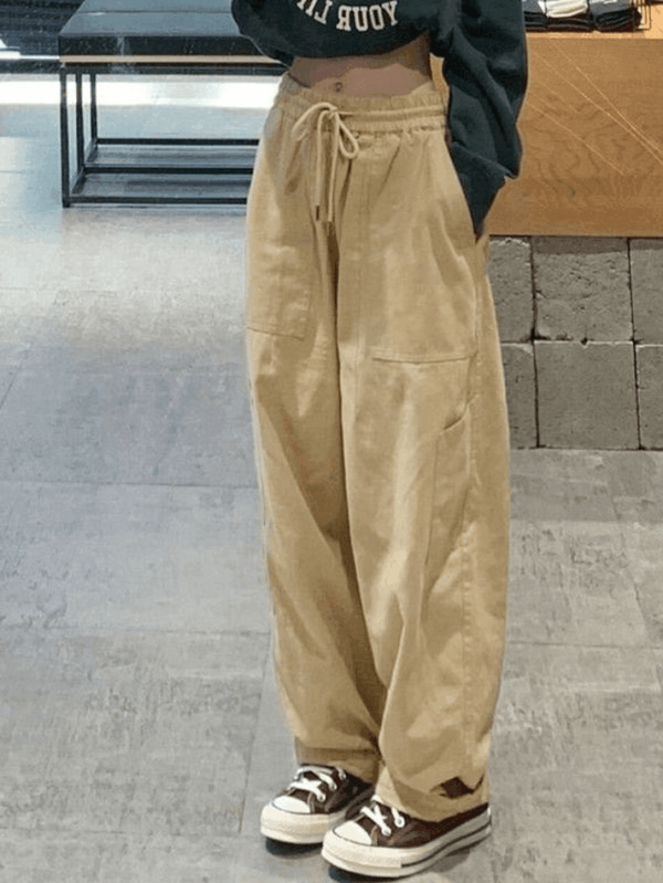 Zingj High Waist Pocket Straight Leg Pants-Outfit Ideas Beige-M