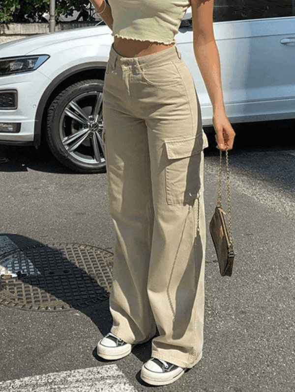 Zingj Straight Leg Y2K Cargo Pants- Outfit Ideas Beige-S