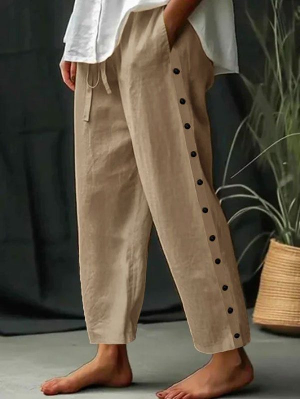 Women Casual Plain All Season Cotton No Elasticity Daily Straight pants H-Line CC Pants