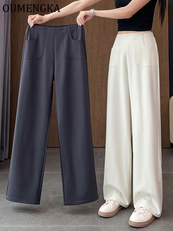 OUMENGKA, ropa de oficina para mujer, moda sólida, cintura trasera elástica, pantalones rectos de