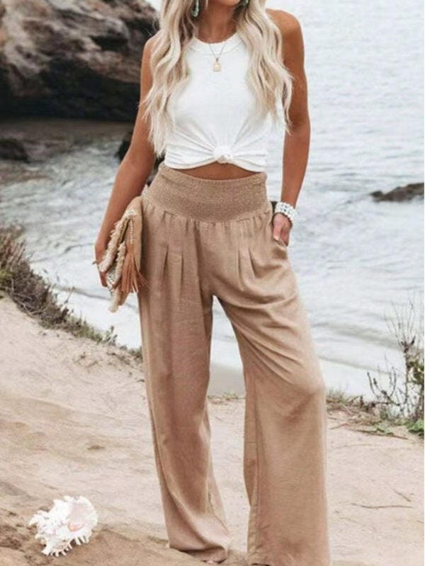 Minimalist Strapless Pocket Wide Leg Pants, Casual Pleated Trousers For Women, Spring/Autumn