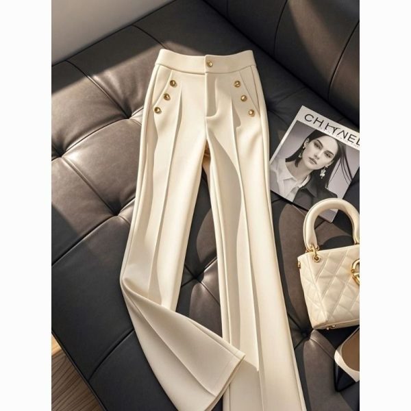 Simplicity Office Lady Solid Color Suit Pants Women Spring Autumn Fashion High Waist Wide Leg Trend