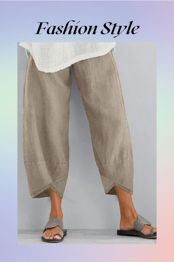Women Solid Color Elastic Waist Loose Side Pocket Pants