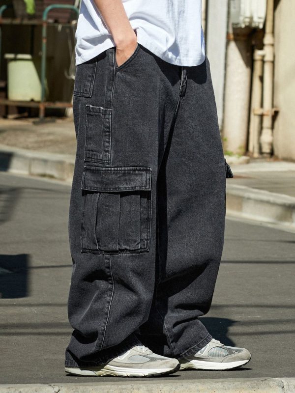 Washed Wide Cargo Denim Pants (2 Color)