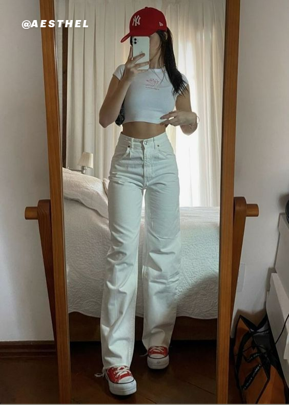 white high-waisted wide-leg jeans
