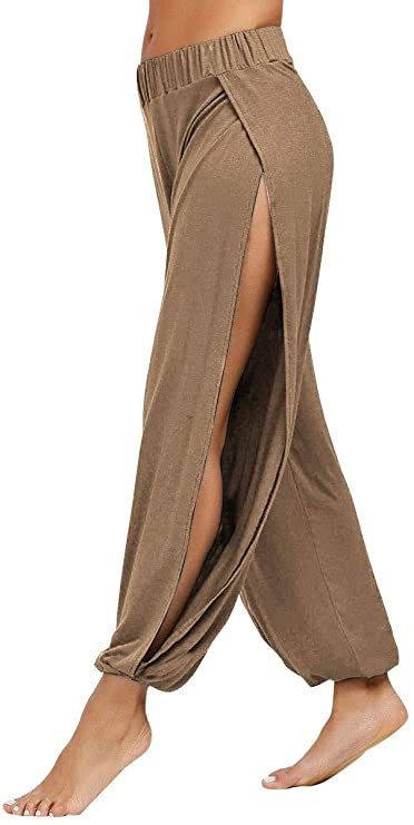 fitglam Women's High Slit Harem Yoga Pants Loose Fit Lounge Beach Pants