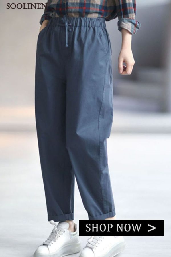 Casual Navy Casual Pockets Tie Waist Harem Fall Pants