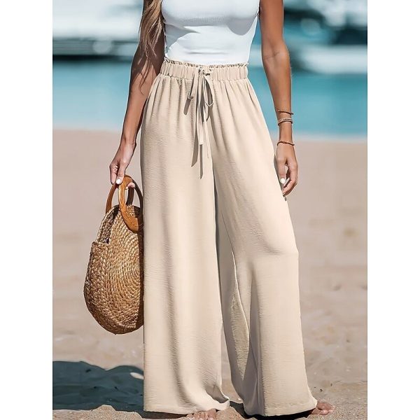 Women's Pants Trousers Palazzo Pants Casual Full Length High Rise Solid Color Drawstring Comfy Soft Inelastic Going out Casual Daily Orange red Apricot Black Pink Spring, Fall, Winter, Summer Loose