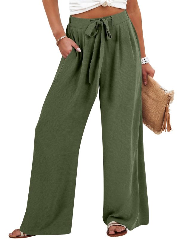 Caracilia Women Wide Leg Palazzo Pants Summer High Waist Flowy Casual Trousers Loose Lounge Beach Travel Vacation Clothes