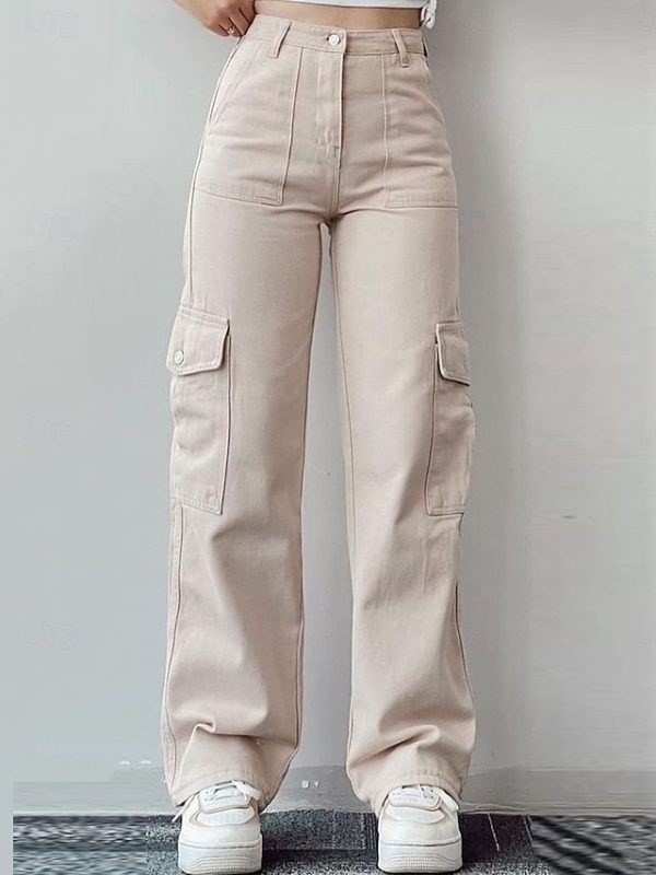 Women's Cargo Pants Chinos Fashion Streetwear Full Length High Waist Plain Pocket Comfy Soft Comfortable Micro-elastic Outdoor Street White Green Apricot Spring &  Fall Regular Fit 2025 - $32.99