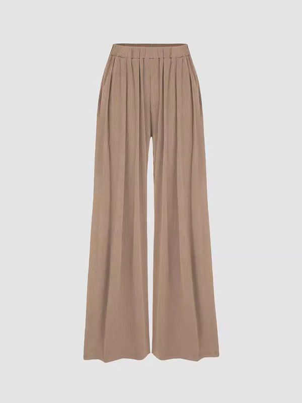Elasticity Solid Color Split-Joint Loose Plus Size Trousers Pants KHAKI-XL