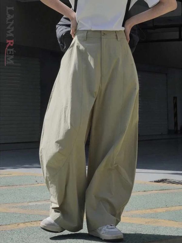 [LANMREM Fashion Wide Leg Pants For Women High Waist Solid Lantern Trousers Korean Style Clothing
