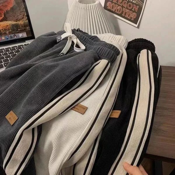 Corduroy Striped Sweatpants Women Streetwear Thick Wide Leg Pants Y2K