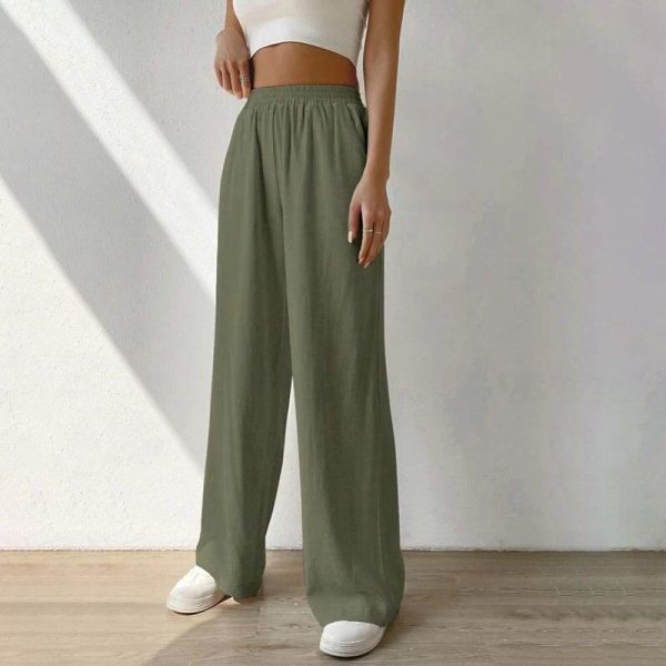 Women's Cotton Linen Pants Slacks Streetwear Casual Full Length Natural Plain Pocket Elastic Waist Comfy Comfortable Casual Daily Weekend Apricot Light Sky Blue Black Army Green Summer Regular Fit