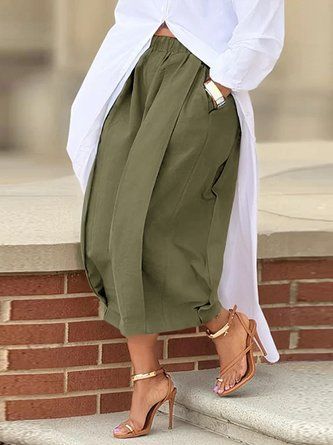 Women Casual Plain Summer Polyester High Waist No Elasticity Regular Fit Pocket Stitching No Fashion Pants