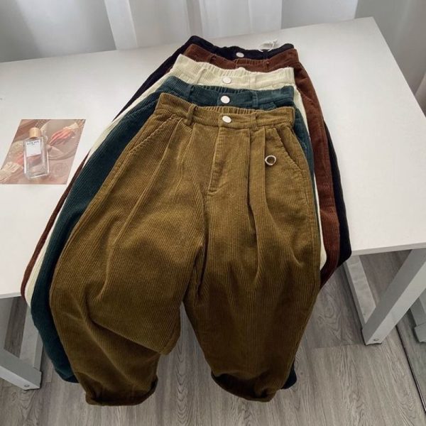 Vintage High Waist Corduroy Pants Women Spring Fall Straight Causal Full Length Trousers Korean