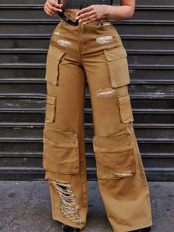 Cross Border Popular European And American Street Fashion, Multi Pocket Personalized Women's Workwear Straight Leg Pants