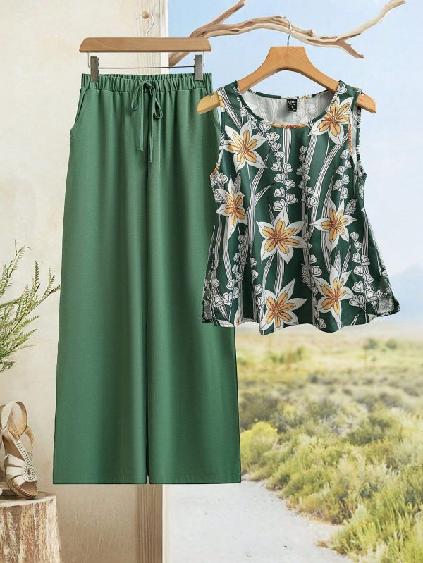 Women's Two Pieces Set Summer Outfits For Women Women Summer Clothes Vacation Two Pieces Set Flowy Pants Summer Bottoms Women Clothing Summer Going Out Tops Women