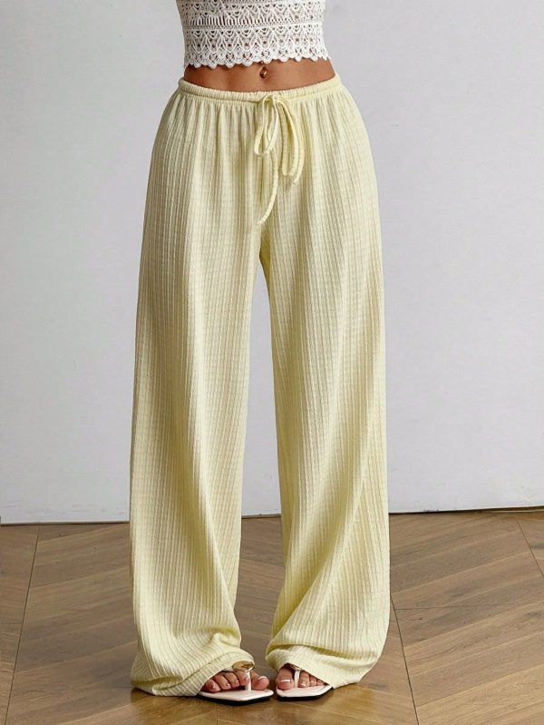 Women's Summer  Butter Yellow New Knitted Textured Light Yellow Trousers, Suitable For Vacation Wear And Daily Home Wear