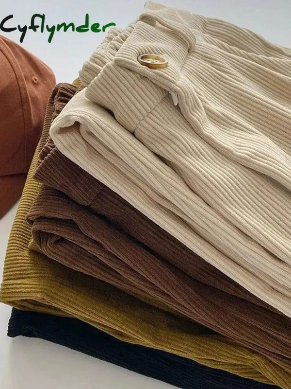 Cyflymder High Waist Women Retro Corduroy Pants Fall Straight Causal F