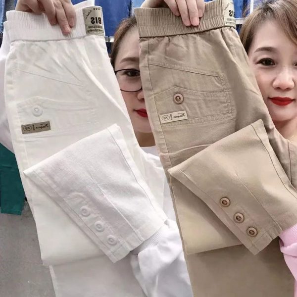 Women Thin Cotton Linen Casual Pants 2024 Spring Summer New Large Size Loose Slim Harem Trousers