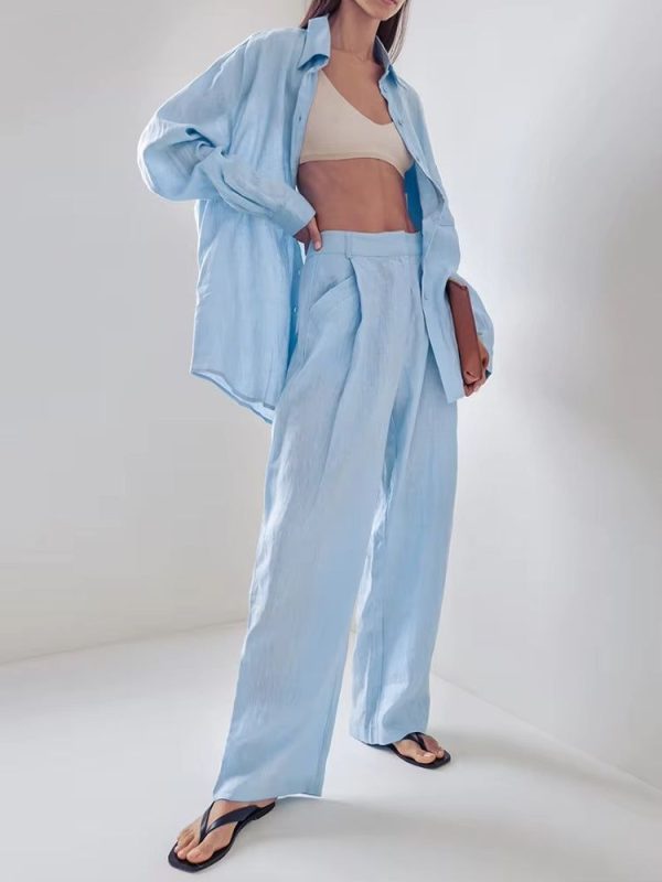 Shirt & Pants Blue Two Piece Set - Light Blue / M