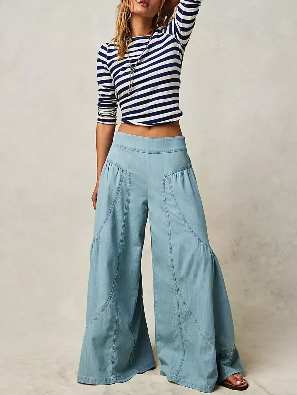 Women's Pants High Waisted Elastic Waist Loose Women's Wide Leg Pants Casual Solid Color High Street