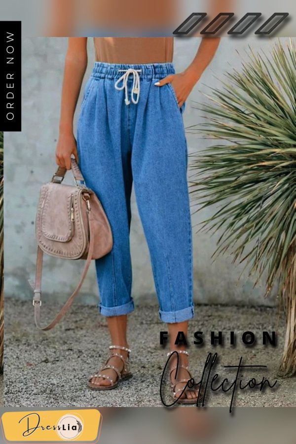 Sea Blue Drawstring Crop Jeans