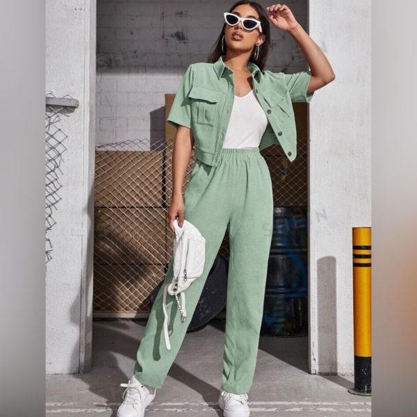 Shein Tops | Flap Pocket Blouse& Pants | Color: Green | Size: 0